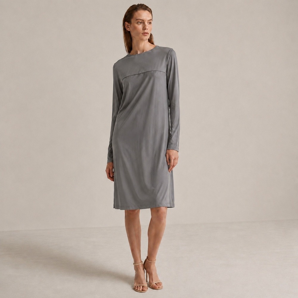 COS Long Sleeve Modern Shift Gray Cupro Dress Sz S